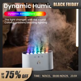 Objets décoratifs Figurines Bureau Musique dynamique Ultrasons Flamme Humidificateur d'air Maison 900ML RVB LED Diffuseur de lumière Machine Mist Maker 231124