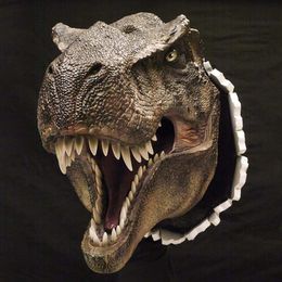 Objets décoratifs Figurines Dinosaure Mural Sculpture 3D Éclatement Tête Suspendue Résine avec Griffes Décor À La Maison 230613