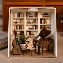 Decoratieve objecten Figurines DIY 3D Assemble Handmade Dollhouse Houten House Miniature Furniture Kit Building Kits met LED voor huizendecoratie Kid Gift 230111