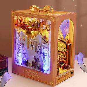 Decoratieve objecten beeldjes DIY-boekhoekje 3D houten puzzel Miniatuur poppenhuisset met warm licht Creatieve boekenplank Boekenhoekje Speelgoed Kerstcadeau Woondecoratie 231216