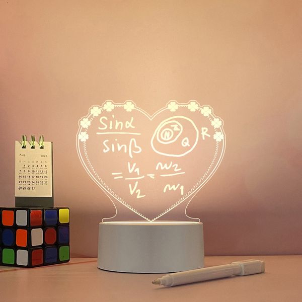 Objets décoratifs Figurines DIY Créatif LED Veilleuse Tableau De Notes Lampe De Table Alimenté Par USB Veilleuse Cadeau De Saint Valentin Pour Enfants Enfants Décoration De La Maison 230826