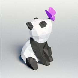 Objets décoratifs Figurines Kit de bricolage Bébé Panda jouant avec papillon Modèle en papier 3D Artisanat Statue Sculpture Papercraft Bureau Dec268e
