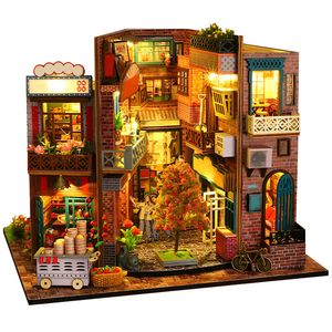 Objets décoratifs Figurines Kit de maison de poupée miniature diy 1 à 24 échelles de chambre en bois avec meubles et légers LED Mini artisanat 230816