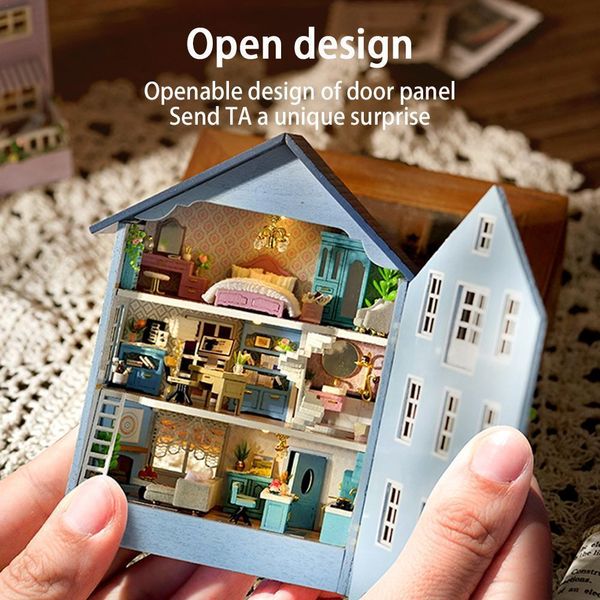 Objetos decorativos Figuras DIY Kit de construcción en miniatura de madera Casas de muñecas con muebles Luz Molan Mini Casa Juguetes hechos a mano para niñas Regalos 230703