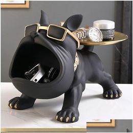 Objets décoratifs Figurines Ornement de chien grande bouche French Bldog Butler Boîte de rangement avec plateau nordique ta dhxw6