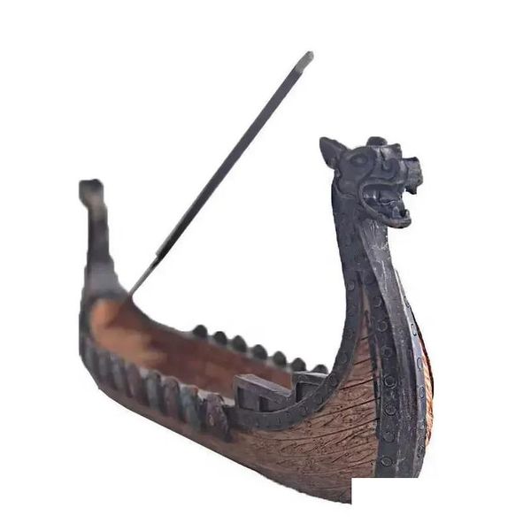 Objetos decorativos Figuras Dragon Boat Incienso Stick Holder Quemador Tallado a mano Talla Incensario Adornos Quemadores retro Traditiona Dhutg