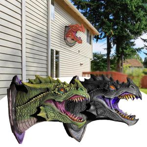 Objets décoratifs Figurines Dragon Legends Prop 3D mural LED fumé tête de dragon avec décor statue dinosaure suspendu applique murale Art Sculpture mur Z8T7 230729