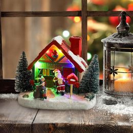 Decoratieve objecten Figurines Dreamy Glitter Christmas Village Houses Crafts Uitstallige verlichte hars sneeuwstad met boom en kerstman voor thuiskantoor 221208