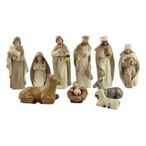 Objets décoratifs Figurines Goutte 10pcs Résine Sainte Famille Maria Joseph Jésus Bébé Articles Religieux Catholiques Noël Nativité Set Figurine