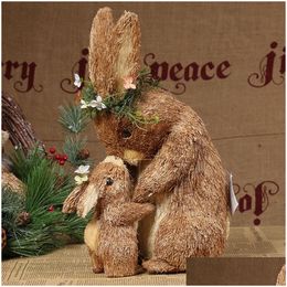 Objetos decorativos Figuras Pascua Creativa Madre e hijo Decoración de conejo con flor Lindo St Bunny Adornos para el hogar 230314 Dr Dhzup