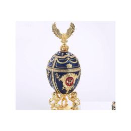 Objets décoratifs Figurines Oeuf de Pâques Perle Bijoux Boîte de rangement Bejeweled Bibelot Cadeaux en métal Style russe Livraison directe Accueil G Dhngw