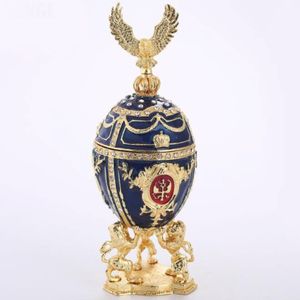 Objetos decorativos Figuras Huevo de Pascua Caja de almacenamiento de joyas de perlas Baratija enjoyada de Pascua Regalos de metal Estilo ruso279b