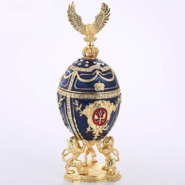 Objets décoratifs Figurines œuf de pâques, boîte de rangement de bijoux en perles, bibelot de pâques, cadeaux en métal, Style russe 2051