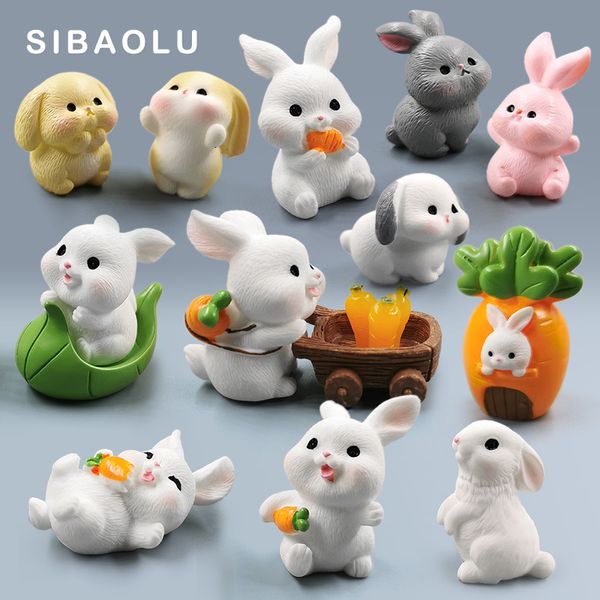 Objetos decorativos Figuras Conejo blanco de Pascua Estatuilla DIY Paisaje Hogar Kawaii Habitación Decoración Miniatura Jardín de hadas Decoración Accesorios Moderno 230428