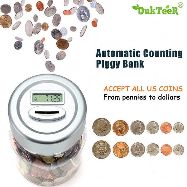 Objets décoratifs Figurines Électronique Automatique Comptage Numérique Tirelire LCD Boîte D'affichage Pièces Boîte D'économie D'argent Pot Pour USD EURO Argent Enfant Cadeaux G230523