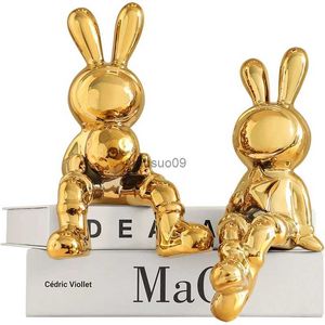 Decorative Objects Figurines Electroplating Rabbit set of 2pcs Sculpture for Home Decor office desk Decoration Living Room Decor Animal Statue 2023 RabbitL231111