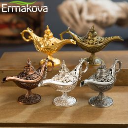 Decoratieve objecten Beeldjes ERMAKOVA 12cm4.7"Classic Rare Hollow Legend Aladdin Magic Genie Lampen Wierookbranders Retro ing Oil Lamp Home Decor Gift 230704