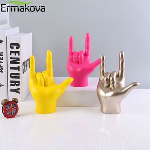 Decoratieve objecten Figurines Ermakova 19.5 cm Home Decor Tolk Geschenk I love you gebarentaal Hand Standbeeld Hars Crafts Figurine Gold Decoratie 230522