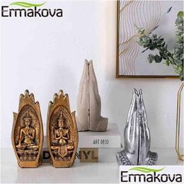 Objets décoratifs Figurines Ermakova 2pcs Statue de Bouddha Mains Scptures Figurine de moine Tathagata Inde Yoga Fengshui Décoration de la maison Dhcjt