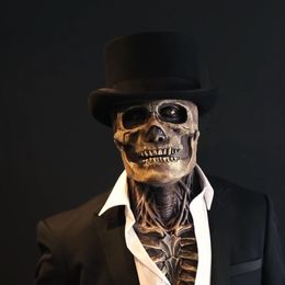 Decoratieve objecten Figurines est skelet bio-mask Halloween horror masker feestcosplay rekwisieten siliconen full cap schedel dop hoed kleding accessoires 230817