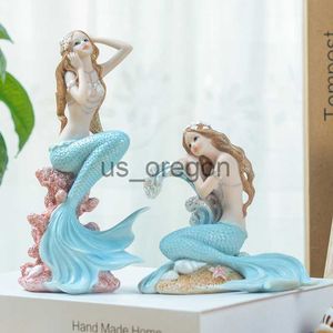 Objetos decorativos Figuras Resina Europea Cute Mediterráneo Princesa Adornos de la sala de inicio Figuras Mermaid Angel Girl Decor Crafts Regalos de cumpleaños