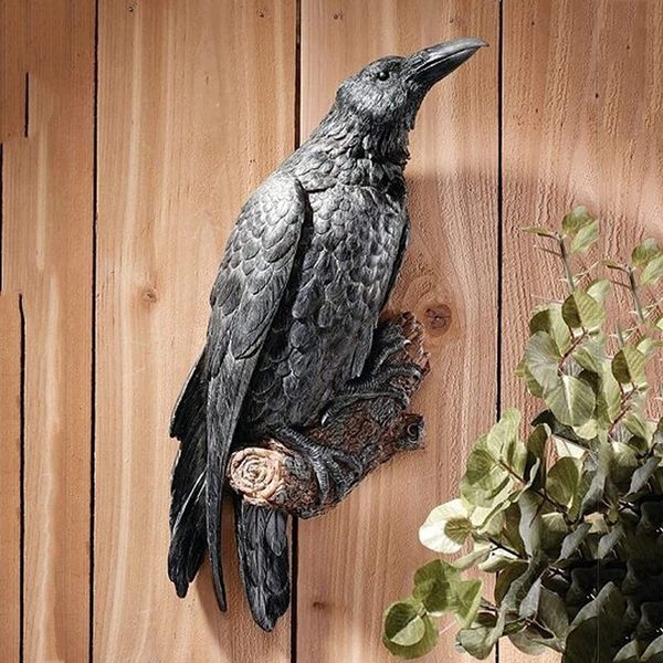 Objets décoratifs Figurines Faux Resin Rêne Statue d'oiseau sculpture Crow Sculpture Outdoor Crows Halloween Decor Creative for Garden Courtyard Animal Decoration 230922