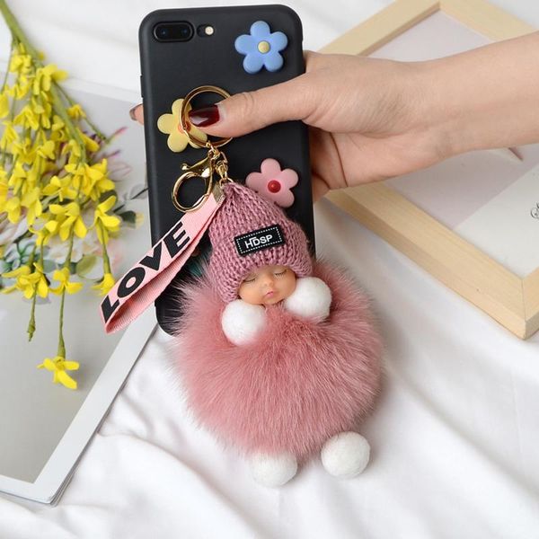 Objets décoratifs Figurines Mode Coloré Dormir Bébé Poupée Suspendus Pièce Boule De Cheveux Pendentif Mignon Moelleux Pompon Chaîne Coton Laine Tenir