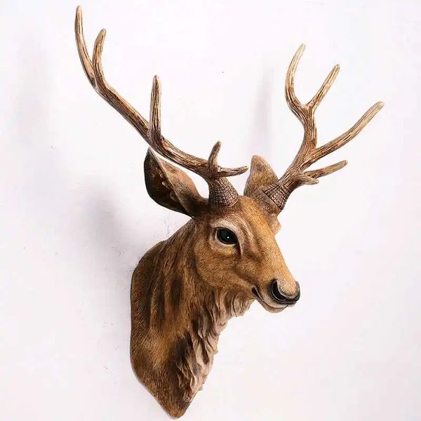 Objets décoratifs Figurines fausse tête de cerf fausse taxidermie tête d'animal décoration murale faite à la main accessoires de décoration de maison de ferme moderne pour mur 231007