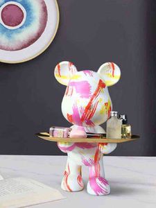 Decoratieve objecten Figurines Figurine Graffiti Bear Porch Key Storage Home Decore Box gewelddadige beren hars actiefiguur met koperen lade woonkamer decor T220902