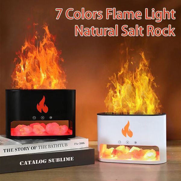 Objetos decorativos Figuritas Chimenea Humidificador Cristal Sal Roca Lámpara de fuego 7 colores Llama Aroma Volcán Aire Difusor de aceite esencial para el hogar 231118