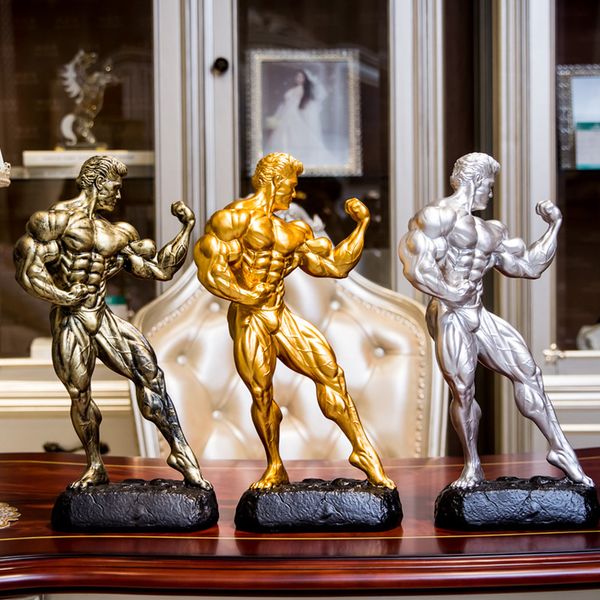 Objetos decorativos Figuritas Fitness Muscle Man Sets Up Culturismo Deportes Competición Trofeos Boxeo Figuras Estatuas Esculturas Gimnasio Decoraciones Regalo 230621