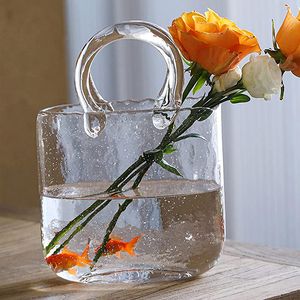 Objets décoratifs Figurines Vase à fleurs Fish Tank Sac à main Forme Transparent Verre Hydroponique Plantes Conteneur pour Home Office Decor 230701