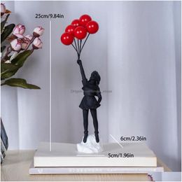 Objets décoratifs Figurines Ballon Volant Fille Figurine Décor À La Maison Banksy Art Moderne Scpture Résine Figure Artisanat Décoration Colle Dhopx