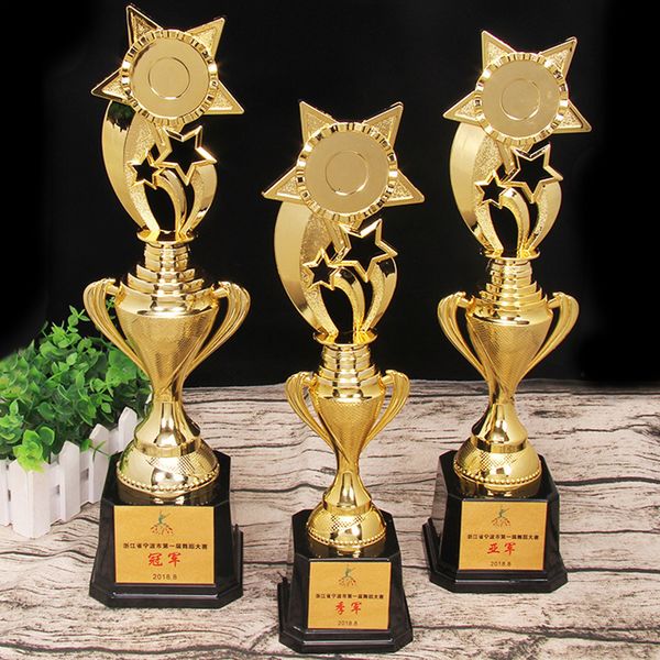 Objetos decorativos Figuras Gratis Personalizado Estrellas Trofeo Copa Chapado en oro Premio Trofeos Competencia Juego deportivo Ganador Recuerdo Juguetes Trofeos Premio 230621