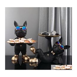 Decoratieve objecten Figurines Franse Bldog Butler Nordic Resin Dog Scpture Modern Home Decor voor tafel van tafel