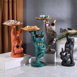 Objetos decorativos Figuras Bulldog francés Mobiliario Gabinete del porche Ponga la llave para recibir la bandeja Luz de la puerta de la sala Decoración de la barra del hogar de lujo T230710