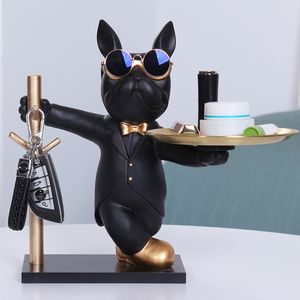 Objets décoratifs Figurines Bouledogue français Sculpture Statue de chien Figurine décorative Rangement Plateau en métal Coin Tirelire Clé d'entrée Snack Holder 230703