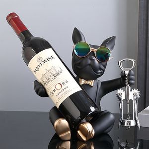 Objets décoratifs Figurines Bouledogue Français Porte-vin Nordic Live Room Sculpture Bureau Chien Statue Table Décoration Chien Résine Statu Home Decor Ornement 230614