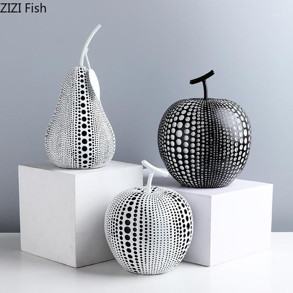 Objets décoratifs Figurines Fruit Abstrait Statue Ornements Simple Room Decor Blanc Noir Pomme Poire Résine Figurine Bureau Parure Maison D