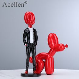 Decoratieve objecten Figurines Gentleman Ballon Dog Standbeeld Resin Sculptuur Home Decor Moderne Noordse Decoratie Accessoires voor woonkamer Dierfiguren 230418