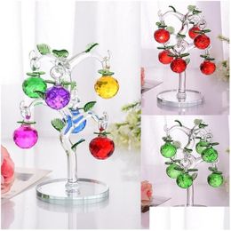 Decoratieve Objecten Beeldjes Glas Kristal Appelboom Met 6 Stuks Appels Fengshui Ambachten Thuis Dhmvg