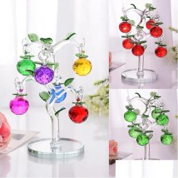 Objets Décoratifs Figurines Verre Cristal Pommier Avec 6 Pcs Pommes Fengshui Artisanat Décor À La Maison Année De Noël Cadeaux Souvenirs O Dhl9F LL