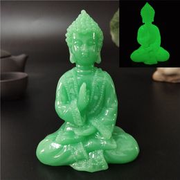 Decoratieve objecten Figurines gloeiende meditatie Boeddha Statue Man-gemaakt Jade Stone Ornament Thai Figurines Luminous Home Garden Decoratie 230523