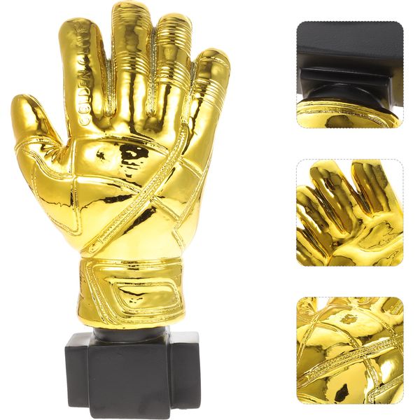 Objetos decorativos Figuras Puero Traying Trophy Trophy Guantes de los guantes de la forma del fútbol Juguete con base para la escuela de oficina Kindergarten Golden 230814