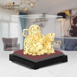 Objetos Decorativos Estatuillas Estatua De Buda Riendo De Oro Feng Shui Chino Dinero Maitreya Escultura 24K Papel De Aluminio Artesanía Decoración del Hogar Regalos