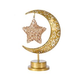 Decoratieve objecten Figurines Goud Ramadan Moon Led Lamp Decoratie voor thuismetaal Ramadan Kareem Licht Decoratie Eid Mubarak Muslim Eid Al Adha Gift 230404