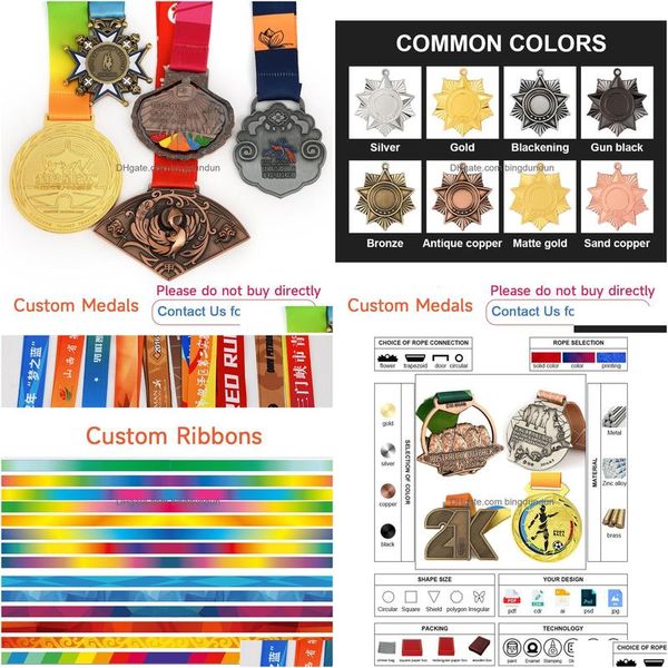 Objetos decorativos Figuras Oro Sier Bronce Metal Trofeo deportivo Medalla en blanco Aleación de zinc Maratón 3D Medallas personalizadas y trofeo Dhunu