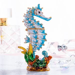 Objets décoratifs Figurines HD boîte à bibelots cristal Bejeweled émaillé hippocampe bijoux porte-bague fait à la main Sealife Figurine Collec