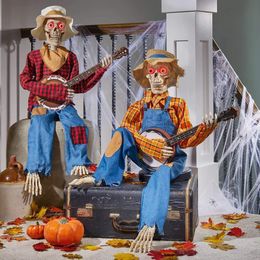 Decoratieve objecten Figurines Halloween geanimeerde banjo -skeletten gloeiende skeletdecoratie 230818