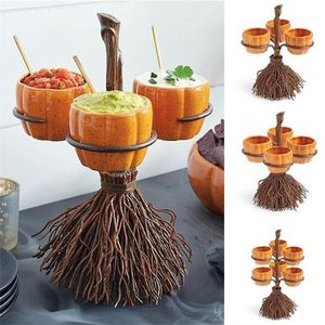 Decoratieve objecten Figurines Halloween Broom Pumpkin Cup Holder Separators Fruitplaat Ornamenten Resin Tray 230815